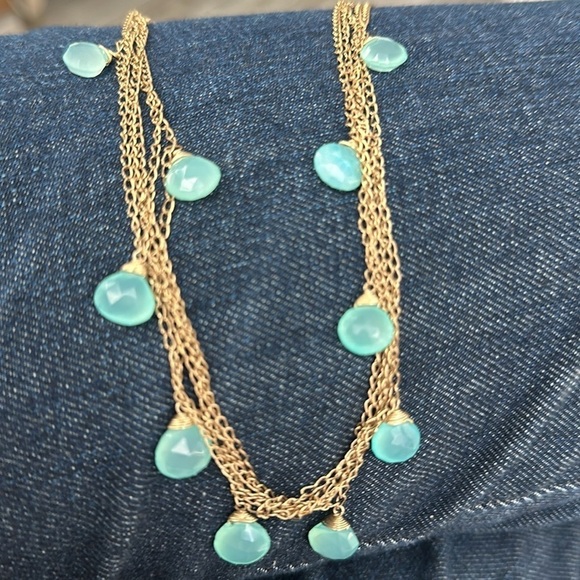 Apatite Gemstone Necklace on Five Gold Filled Chains.  Delicate look. - Picture 4 of 10